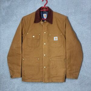 Carhartt Men Brown Flannel Lined Duck Canvas Chore Coat Jacket Size S